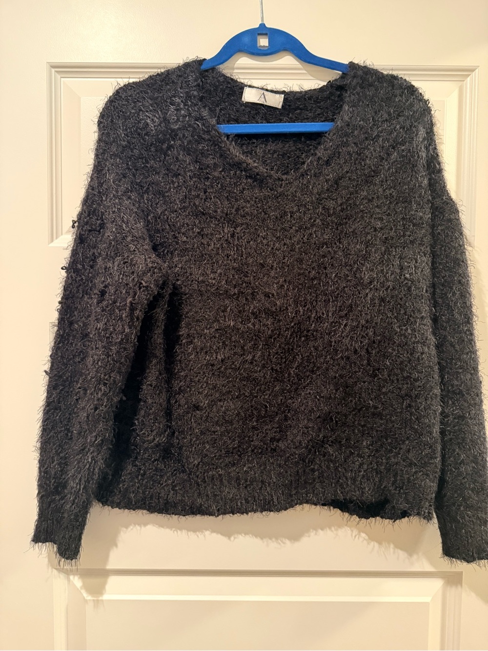 Cozy Fuzzy V-Neck Sweater - Black